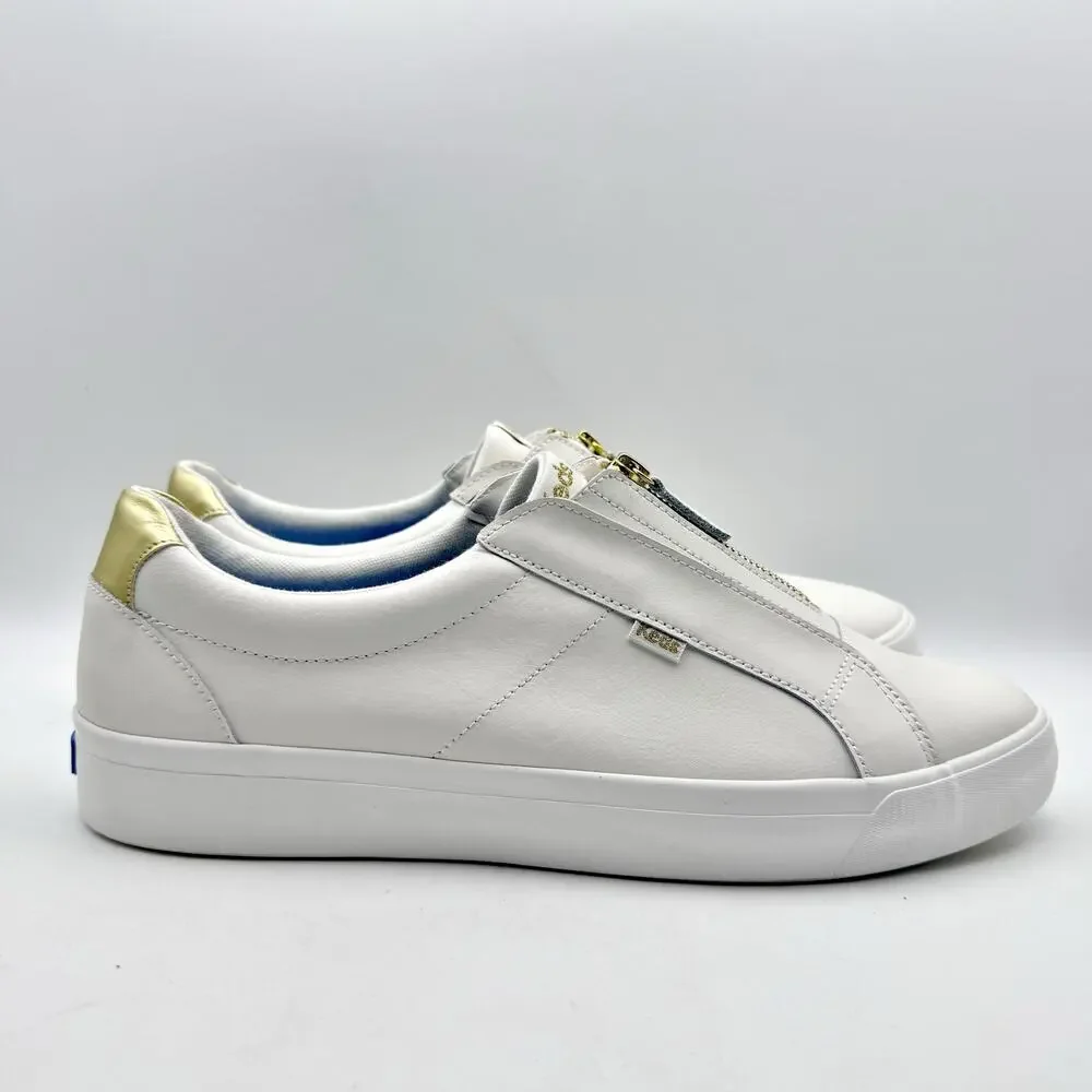 Keds Womens Pursuit Low Sneakers US 14.5 Wide White Gold Metallic Leather EUC